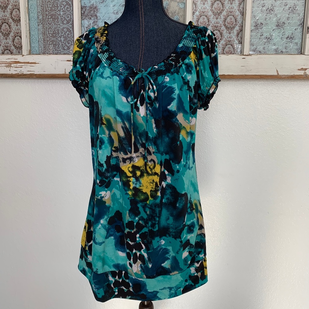 Julies Closet Aqua/Black Blouse